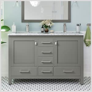 London 48 in. W x 18 in. D x 34 in. H Double Bathroom Vanity in Gray with White Carrara Marble Top with White Sinks