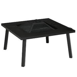 32 in. x 20.5 in. Black Portable Firepit Table with Spark Screen, Poker and Rain Cover