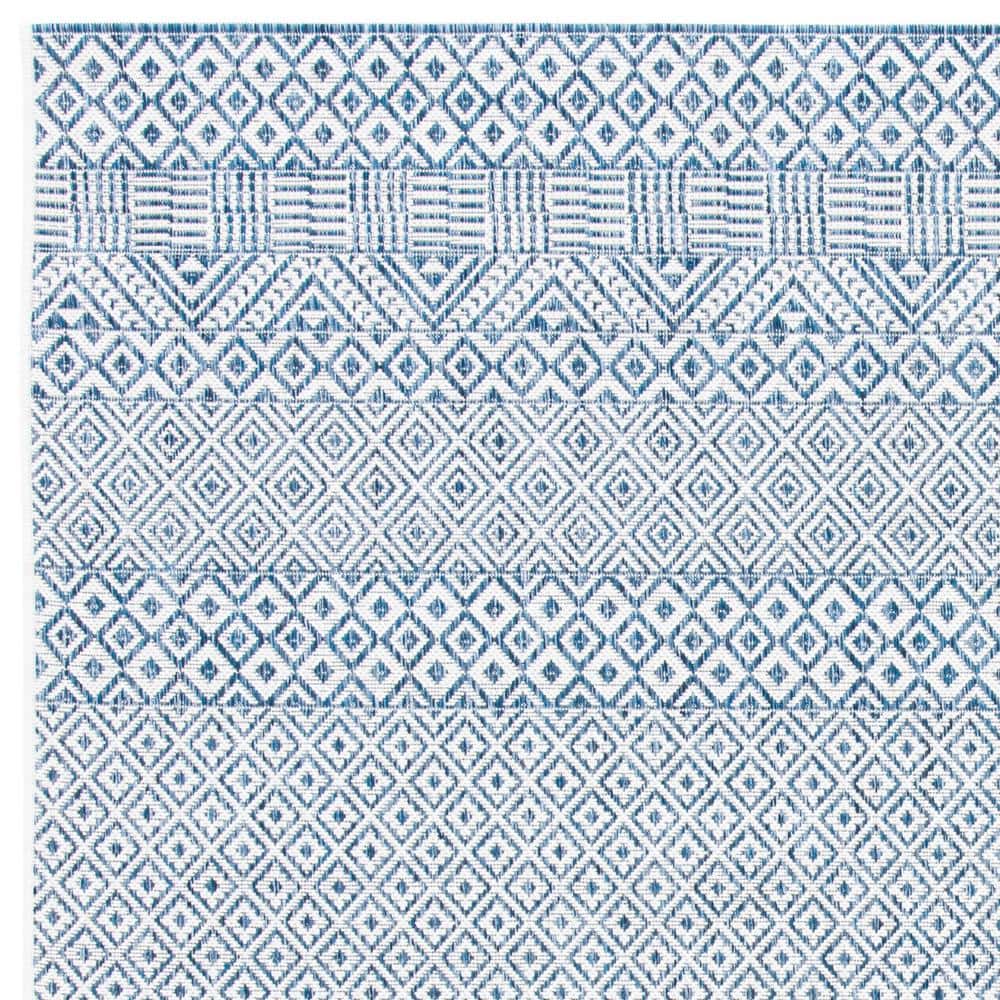 Evander Blue/Navy Geometric 4' Square Indoor/Outdoor Rug