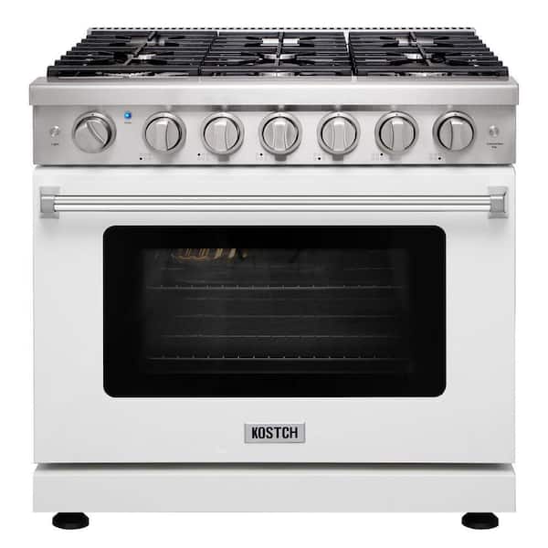 36 in. 6 Burners Freestanding Natural Gas Range in Stainless Steel with 6.0 cu. ft. Convection Oven and White Oven Door