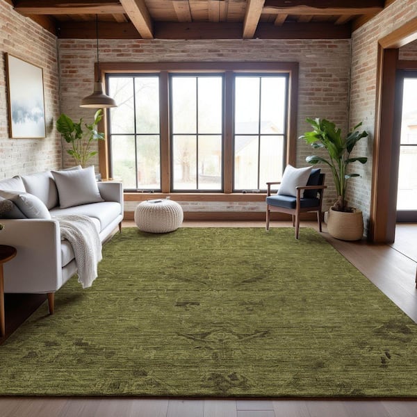Mayfield Premium Machine Washable Abstract AMF1111 Olive 5 ft. x 7 ft. 6 in. Area Rug