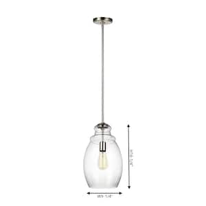 Marino 1-Light Satin Nickel Hanging Pendant with Clear Glass Shade