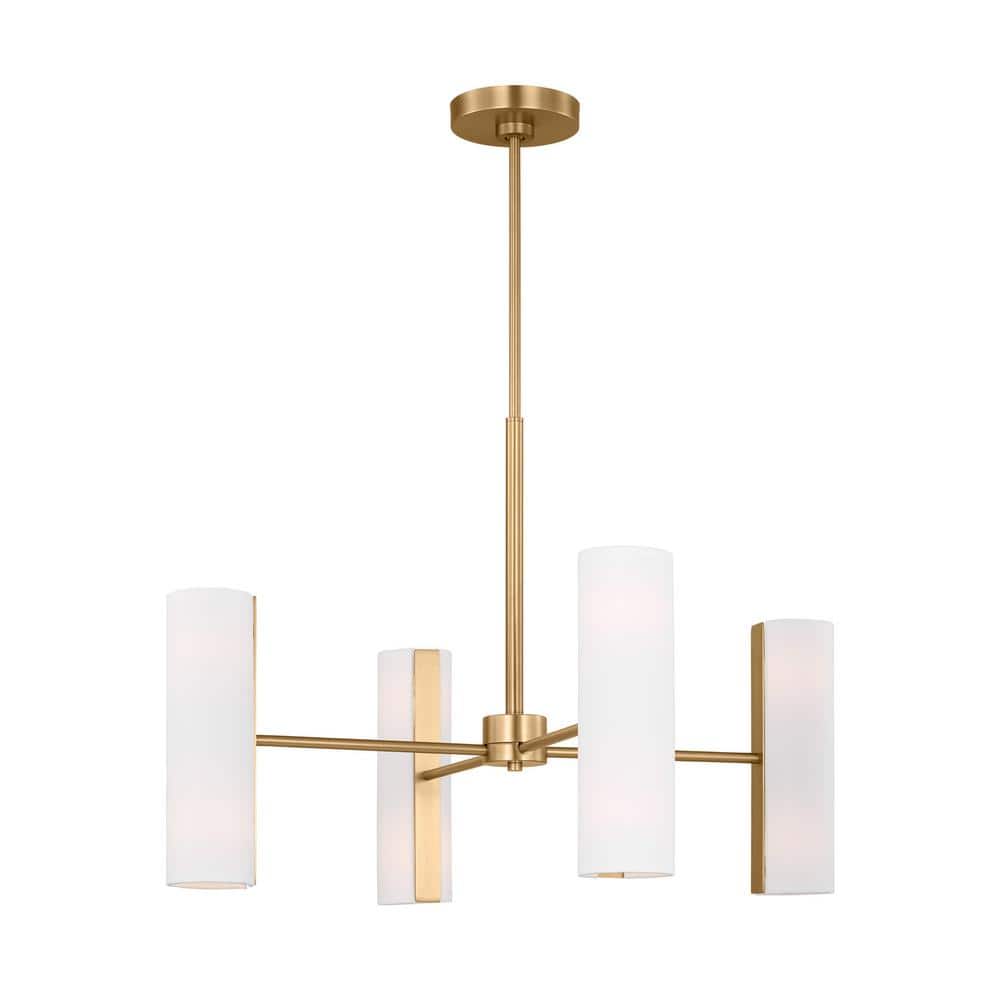 Satin Brass 8-Light Chandelier with White Linen Shades