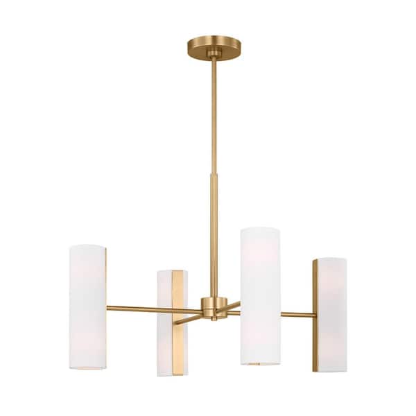 SCOTT LIVING - Capalino 8-Light Satin Brass Large Chandelier with White Linen Fabric Shades