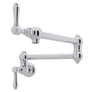 Italian Kitchen Wall Mounted Pot Filler with Dual Shut Offs, Swing Arm Fold Away Arm in Polished Chrome