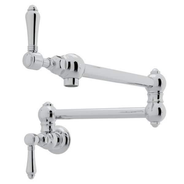 ROHL Italian Kitchen Wall Mounted Pot Filler with Dual Shut Offs, Swing Arm Fold Away Arm in Polished Chrome