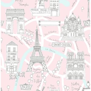 Pale Pink Paris Scene Vinyl Peel and Stick Wallpaper Roll (30.75 sq. ft.)