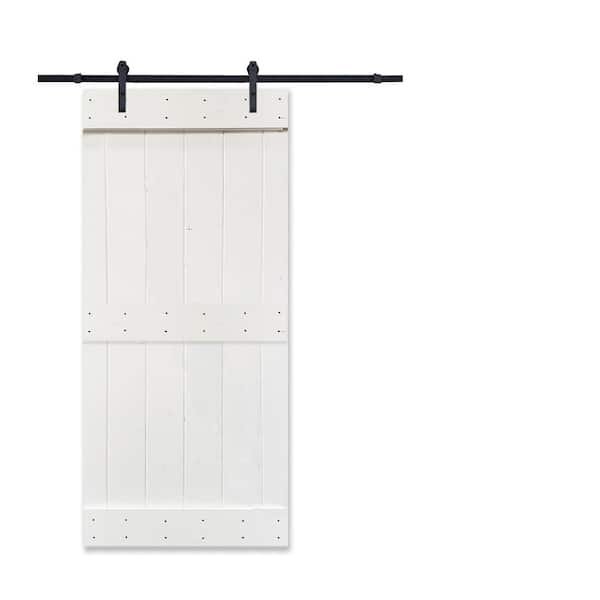 CALHOME Mid-Bar 30 in. x 84 in. Solid White Stained Pine Wood Interior Sliding Barn Door with Hardware Kit