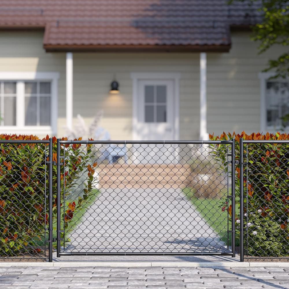 Black Adjustable Chain Link Walk-Thru Gate Kit with Steel Frame