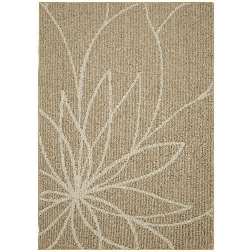 Tan and Ivory Floral Tufted Synthetic 5' x 7' Area Rug