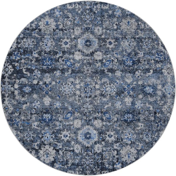 Dream Shag Premium Machine Washable Abstract ADS651 Blue 8 ft. x 8 ft. Round Rug