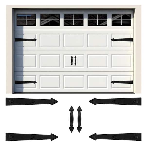 6-Pack Weatherproof Magnetic Garage Door Hardware, Classic Faux Style, Matte Black Finish, Decorative Hinges and Handles