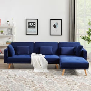 104.5 in. Blue Velvet Twin Sleeper Size Right Facing Sofa Bed Folding Sofa