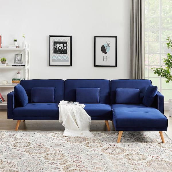 104.5 in. Blue Velvet Twin Sleeper Size Right Facing Sofa Bed Folding Sofa