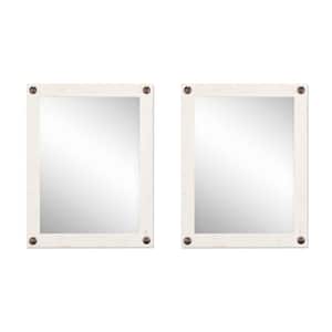 31 in. x 24 in. Farmhouse Rectangle Solid Wood Framed Whitewash Bathroom Decorative Nails Vanity Wall Mirror (Set of 2)