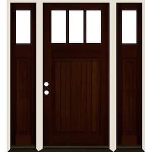 36 in. x 80 in. 3-LIte 1 Panel/V-Grooves Red Mahogany Stain Right Hand Douglas Fir Prehung Front Door Double Sidelite