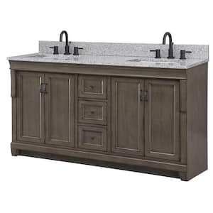 Naples 61 in. W x 22 in. D x 35 in. H Double Sink Freestanding Bath Vanity in Distressed Gray with Napoli Granite Top