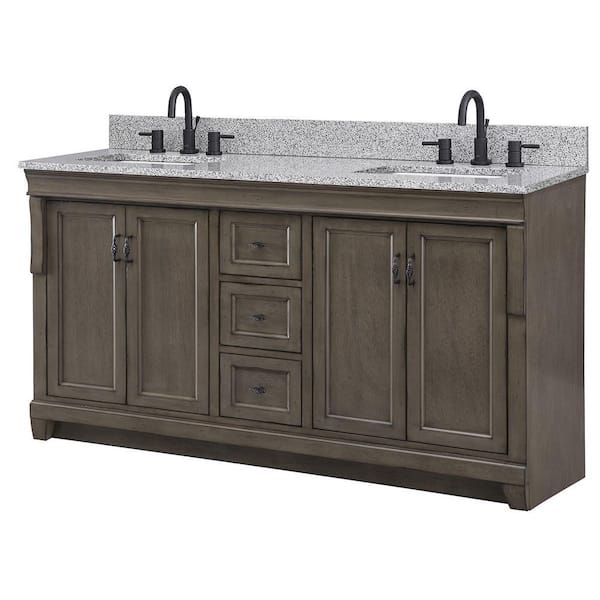 Home Decorators Collection Naples 61 in. W x 22 in. D x 35 in. H Double Sink Freestanding Bath Vanity in Distressed Gray with Napoli Granite Top