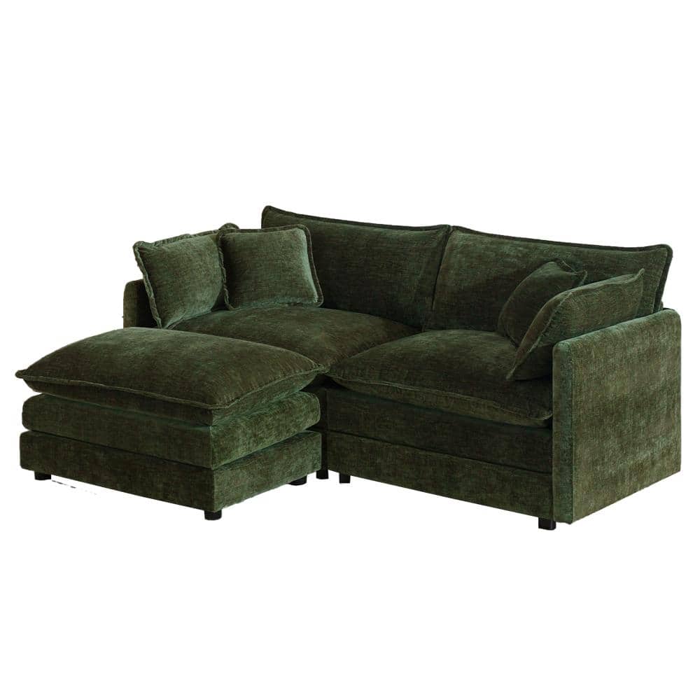 72 in. Armless 2-piece Chenille L-Shaped Sectional Sofa with Ottoman in Green durable construction price history on PriceWatchPro