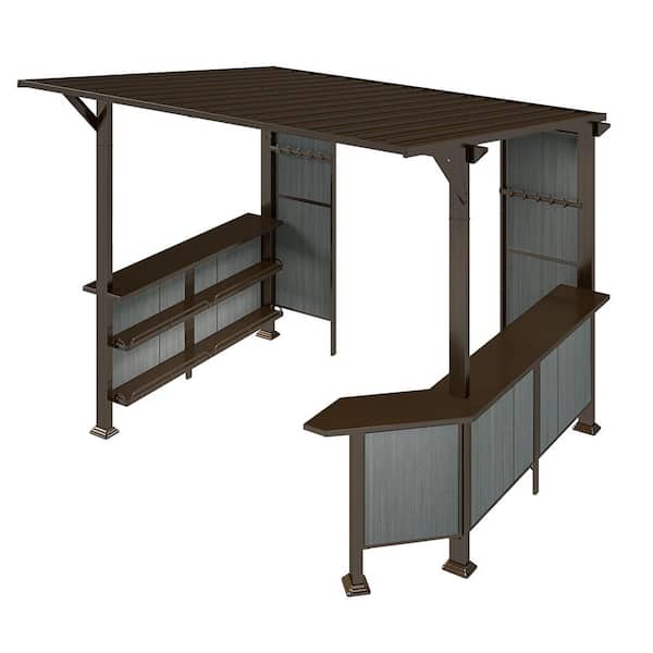 Kadehome 9 ft. x 10 ft. Hardtop Grill Gazebo with Storage Shelves