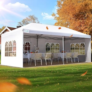 10 ft. x 20 ft. Pop Up Canopy with 6 Sidewalls Easy Up Canopy Tent Instant Shelter with Windows for Outdoor-Off White