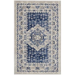 Cyrus Ivory Blue doormat 3 ft. x 4 ft. Center Medallion Traditional Kitchen Area Rug