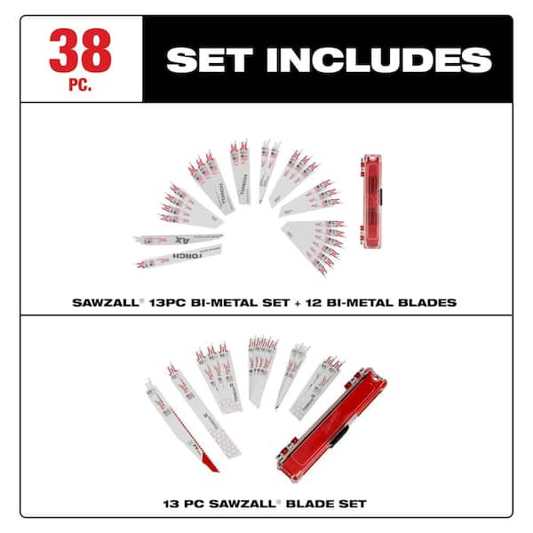 Sawzall Demolition Nail-Embedded Wood and Metal Cutting Bi-Metal Reciprocating Saw Blade Set (38-Piece)