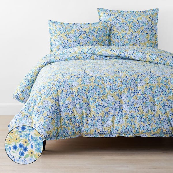 Company Cotton Sunshine & Blooms Multi Blue/White Mini Floral Twin/Twin XL Cotton Percale Comforter