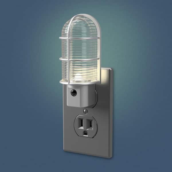 Satin Nickel Industrial Cage LED Night Light