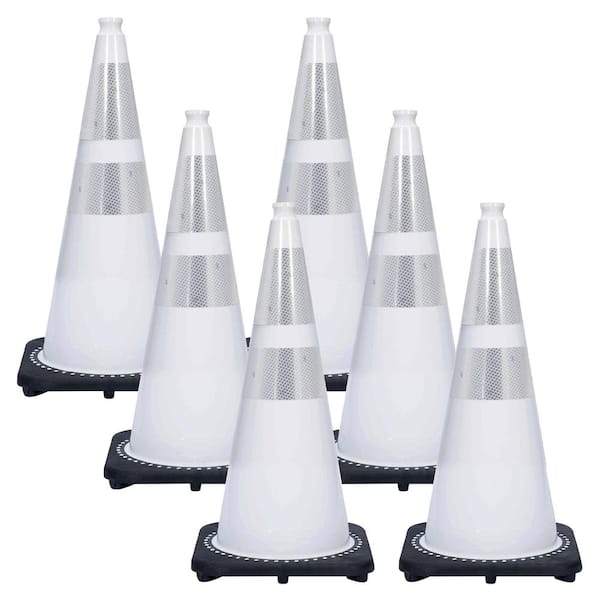 Mr. Chain 28 in. White Reflective Traffic Cones (6-Pack)