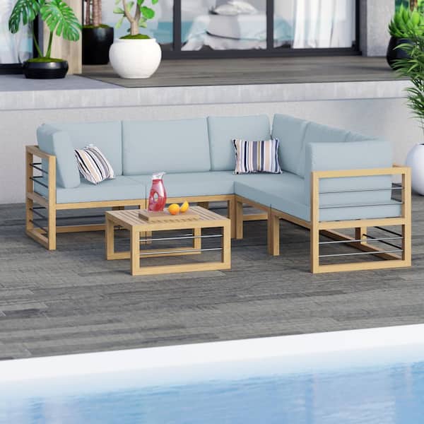 TK CLASSICS 6-Piece Aluminum Outdoor Conversation Set with Spa Blue Cushions