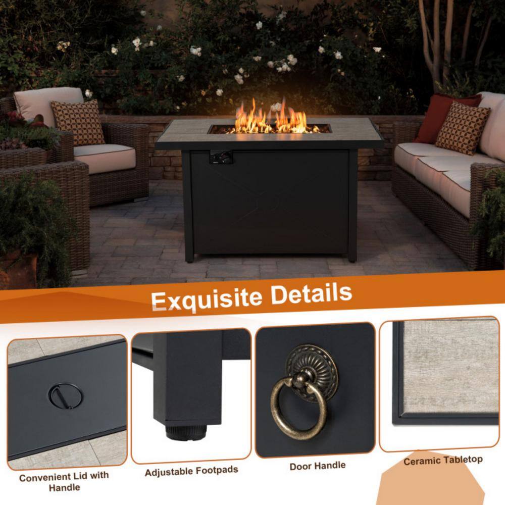42" Black Steel Gas Fire Pit Table with Ceramic Top
