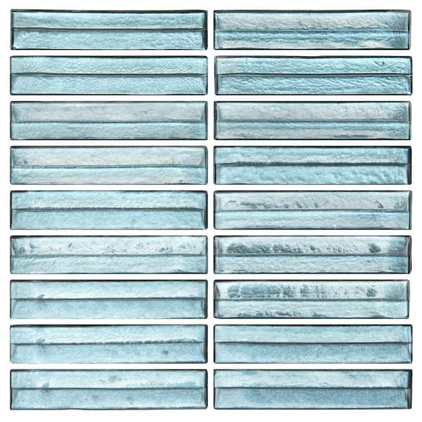Tara Steel Blue 4 in. x 0.26 Stacked Glass Mosaic Tile Sample