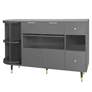 Gray MDF 51.1 in. Buffet Storage Cabinet Sideboards with Glass Door Drawers and Rotating Shelf