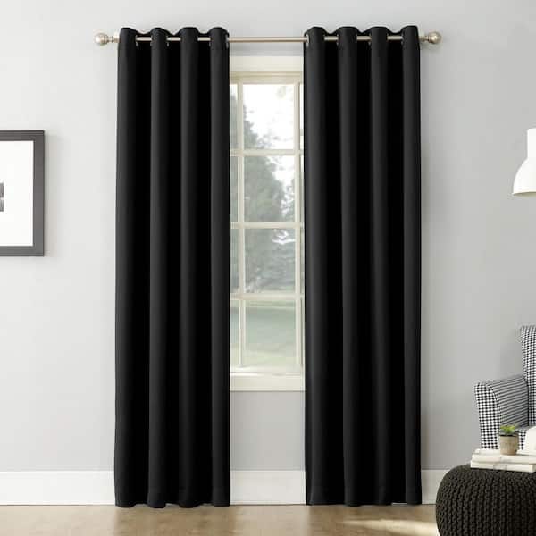 Sun Zero Saxon Energy Saving Black Polyester 54 in. W x 95 in. L Grommet Blackout Curtain (Single Panel)