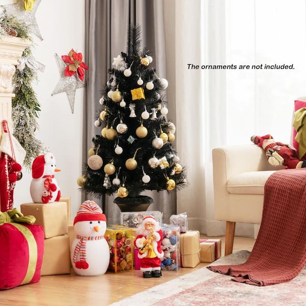 Costway 4 ft. Black Pre-Lit Artificial Christmas Tree Potted