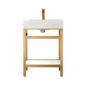 Funes 24 in. W x 22 in. D x 33.9 in. H Single Sink Bath Vanity in Brushed Gold Metal Stand with White Sintered Stone Top