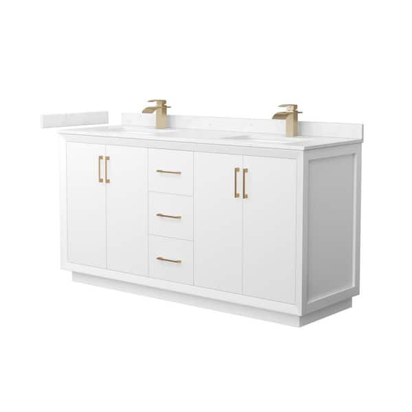 Wyndham Collection Strada 66 in. W x 22 in. D x 35 in. H Double Bath Vanity in White with Carrara Cultured Marble Top