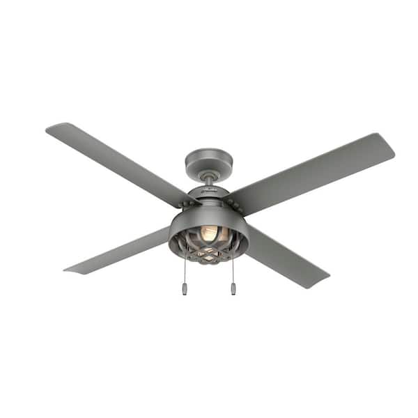Hunter Spring Mill 52 in. LED Indoor/Outdoor Matte Silver Ceiling Fan with Light Kit