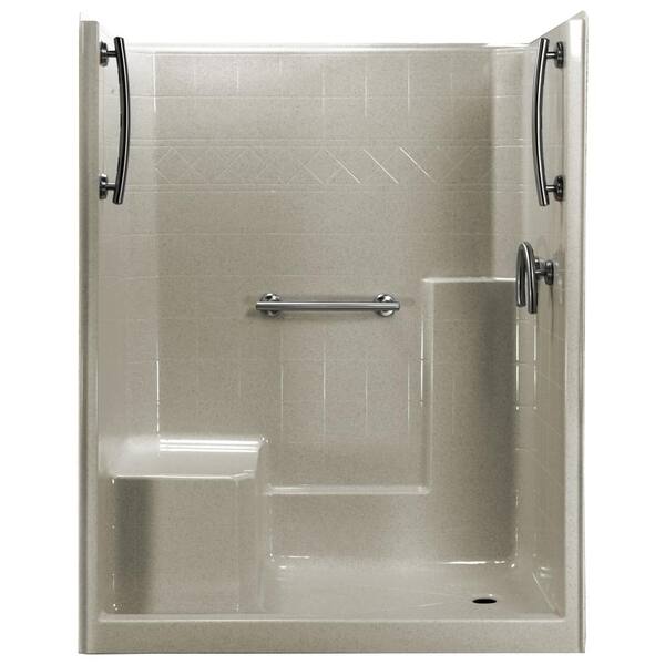 Ella 60 in. x 33 in. x 77 in. 1-Piece Low Threshold Shower Stall in Beach, Grab Bars, Left Hand Side Seat, Right Drain