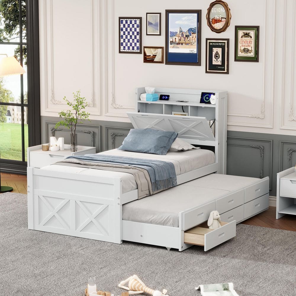 Harper & Bright Designs White Wood Frame Twin Size Platform Bed