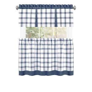 Tate Polyester Light Filtering Tier and Valance Window Curtain Set - 58 in. W x 24 in. L in Blue