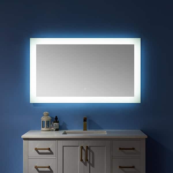 ROSWELL Callista 48 in. W x 28 in. H Frameless Rectangular LED Light Bathroom Vanity Mirror in Silver Finish