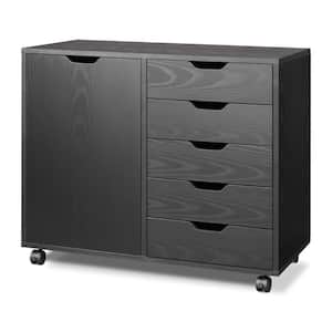 Mobile 30.8 in. W x 25.5 in. H x 15.8 in. D Wood Freestanding Cabinet in Black with Drawers