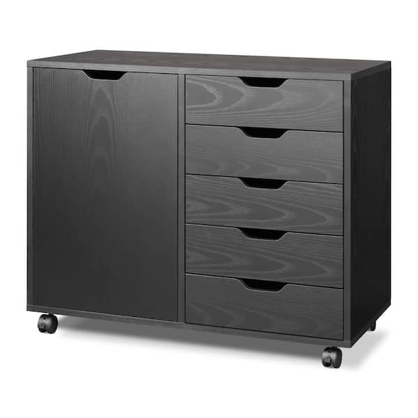 Tatahance Mobile 30.8 in. W x 25.5 in. H x 15.8 in. D Wood Freestanding Cabinet in Black with Drawers