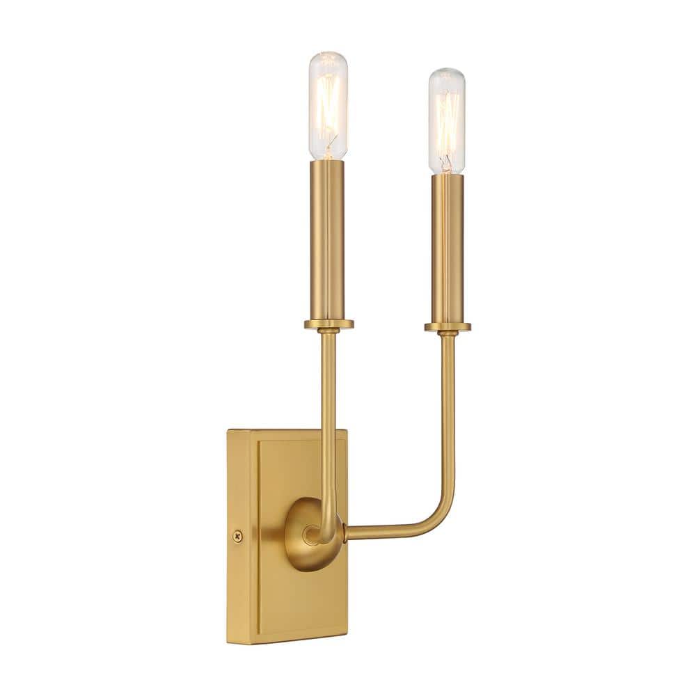 Warm Brass 2-Light Dimmable Wall Sconce