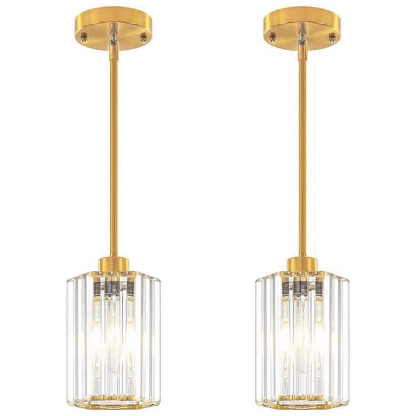 ZSMIHDOH 1-Light Gold Modern Crystal Hexagonal Pendant Light for