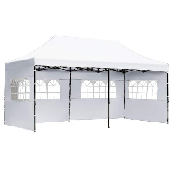 10 ft. x 20 ft. White Pop-Up Canopy tent with 6 Side-Wall, 3 Height Adjustable Tent and Roller Bag-UV and Waterproof