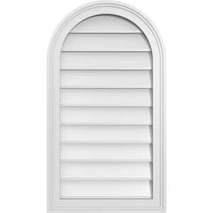 18 in. x 32 in. Round Top Surface Mount PVC Gable Vent: Decorative with Brickmould Frame