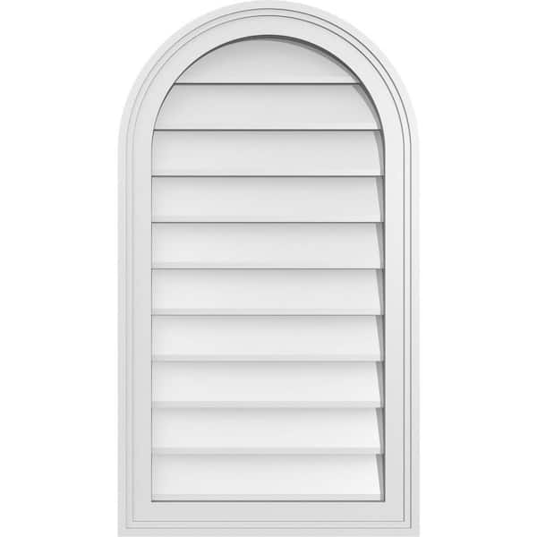 Ekena Millwork 18 in. x 32 in. Round Top Surface Mount PVC Gable Vent: Decorative with Brickmould Frame